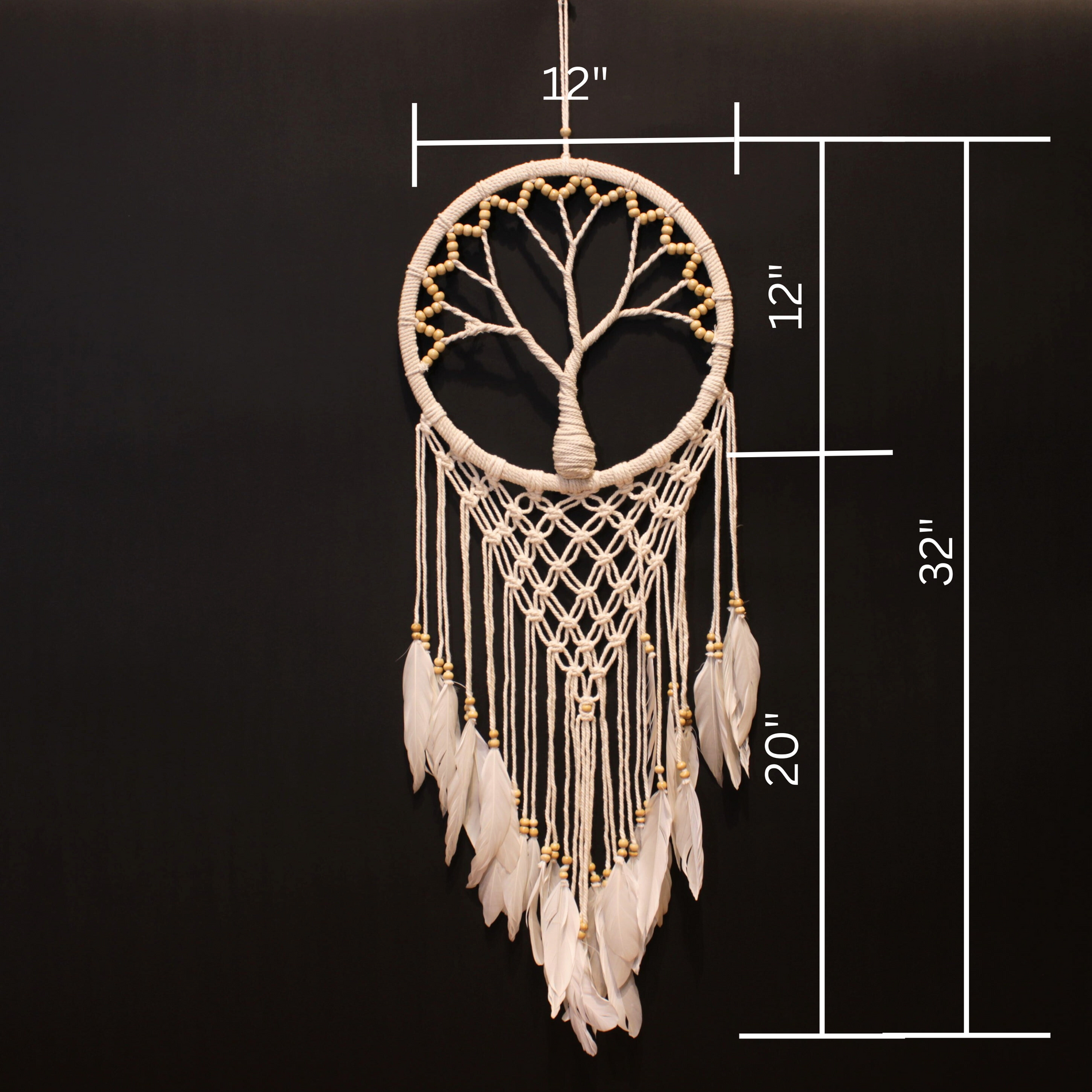 Tree of Life White Dream Catcher with Feathers Large