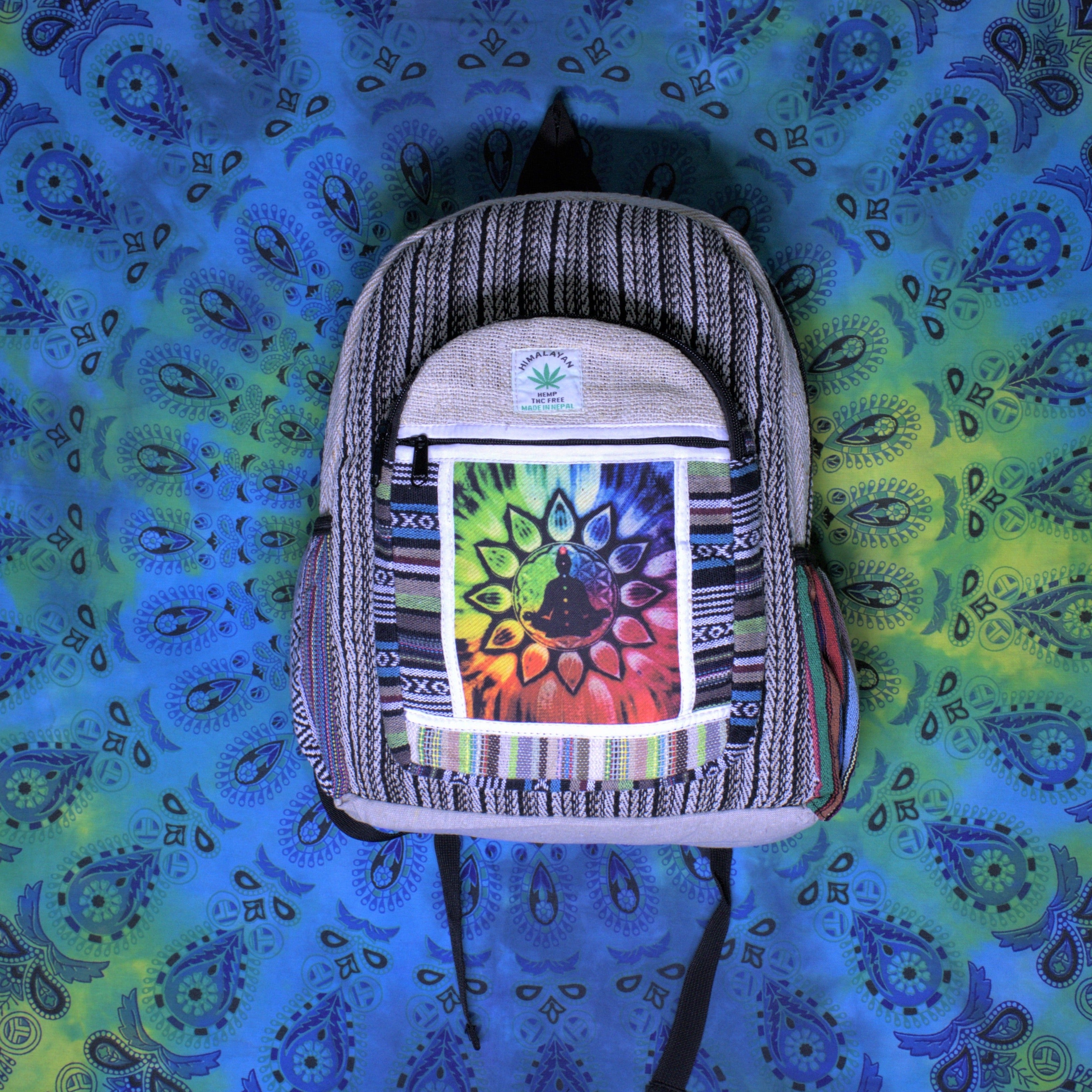 Large Hemp Backpack | Seven Chakra Patchwork