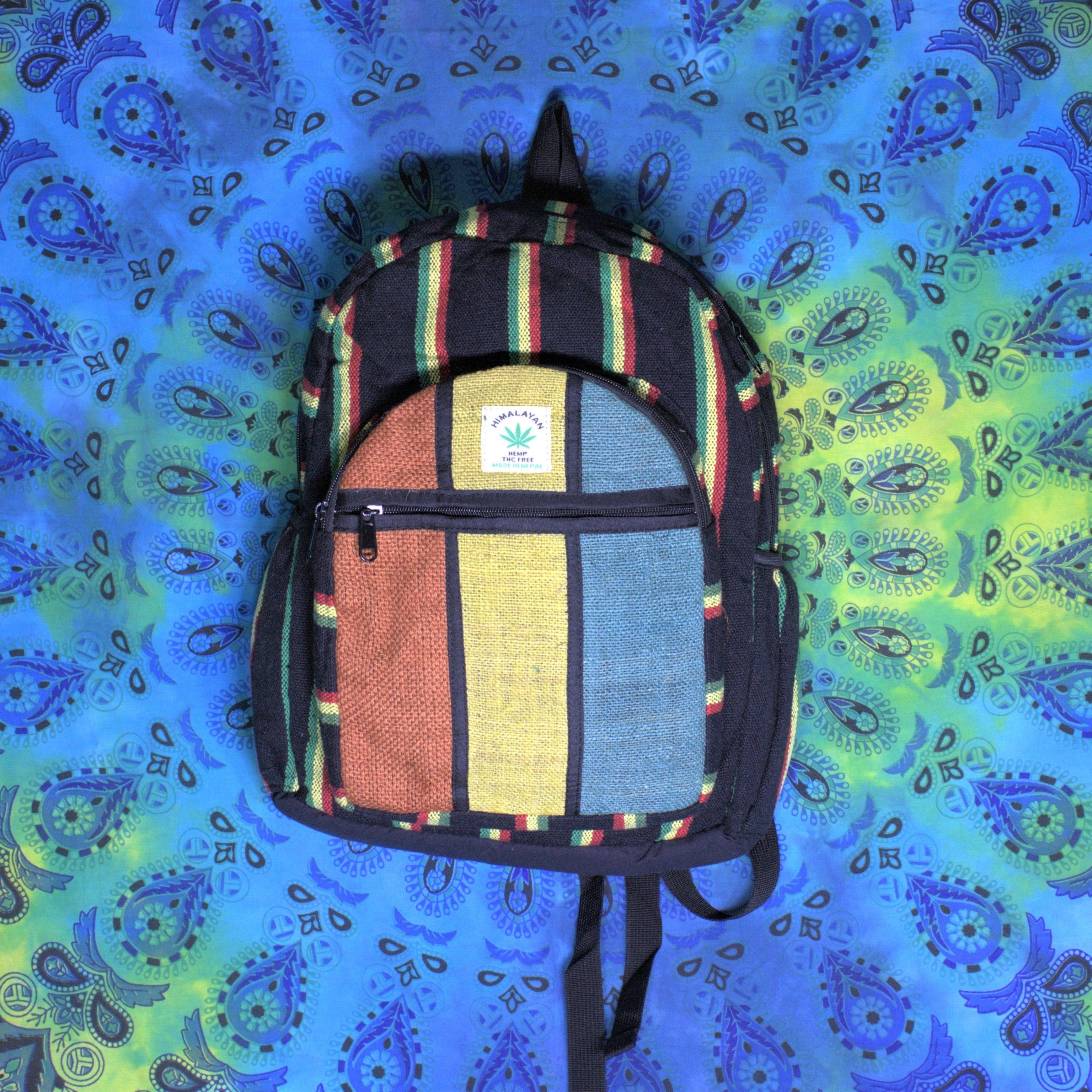 Large Hemp Backpack | Rasta Patchwork