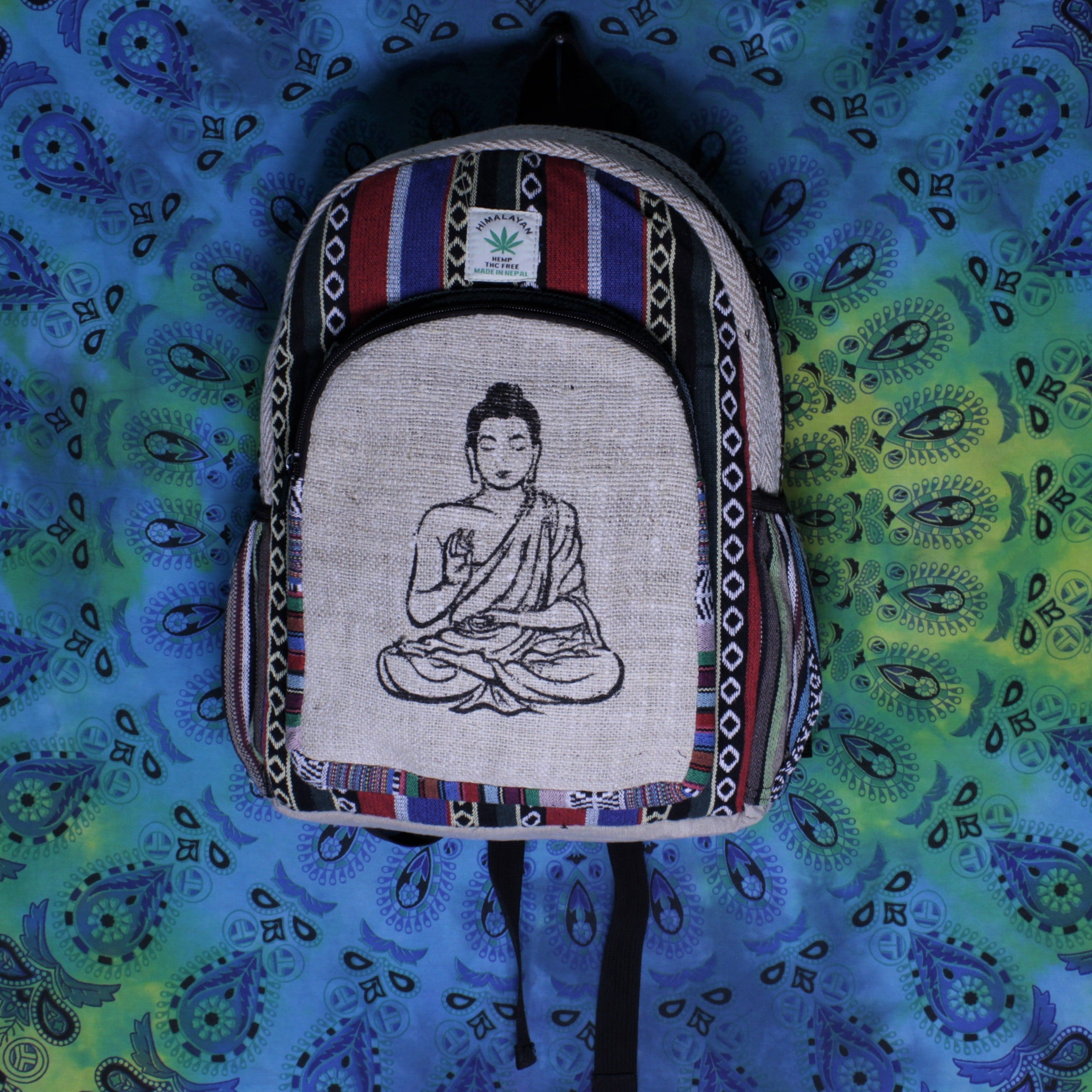 Large Pure Hemp Backpack  | Buddha Print