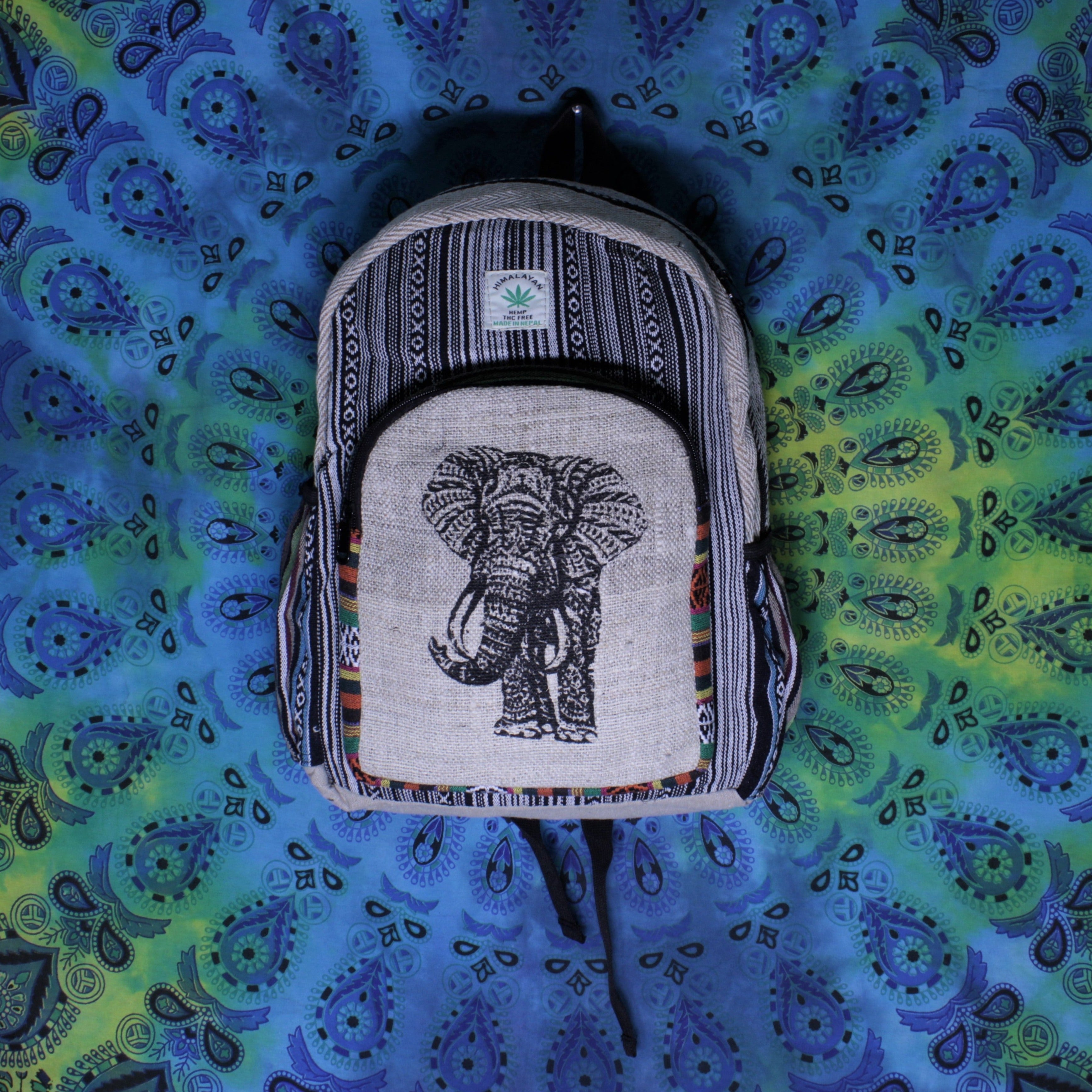 Large Pure Hemp Backpack | Elephant print