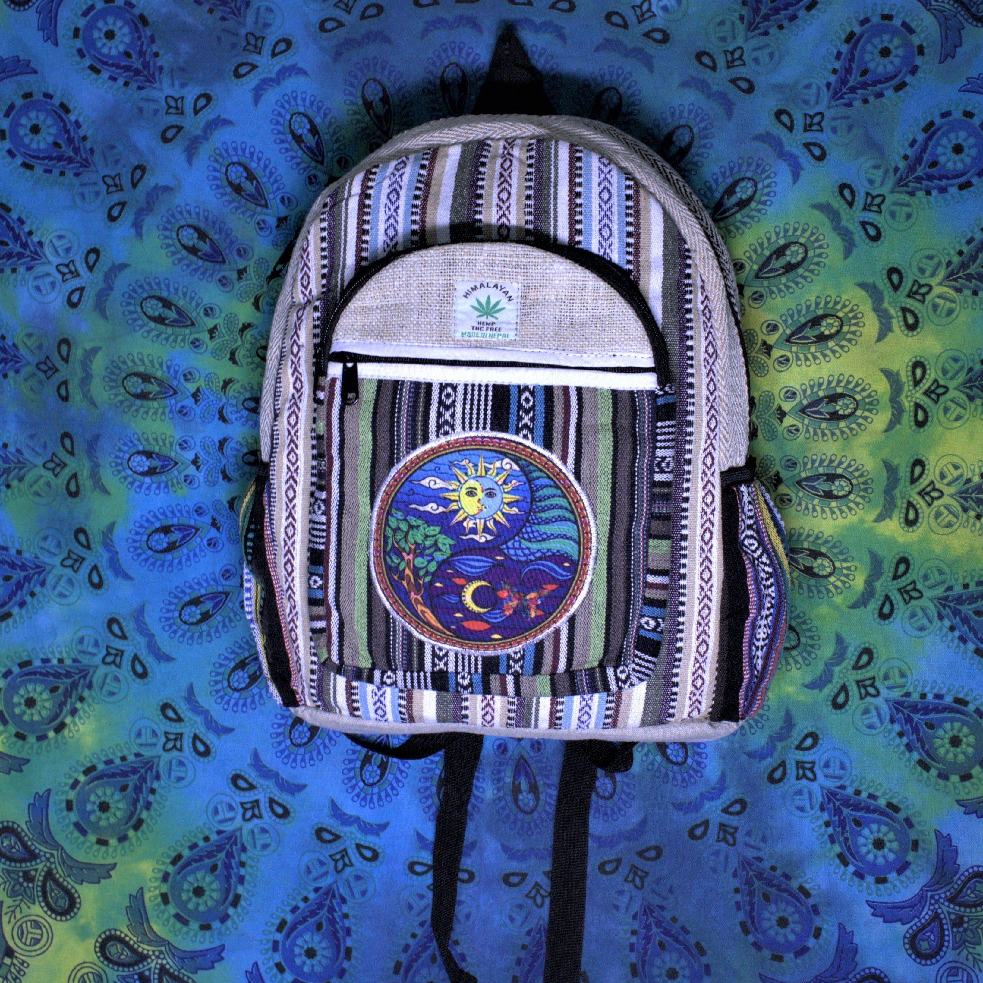 Large Hemp Backpack | Sun Moon Patchwork