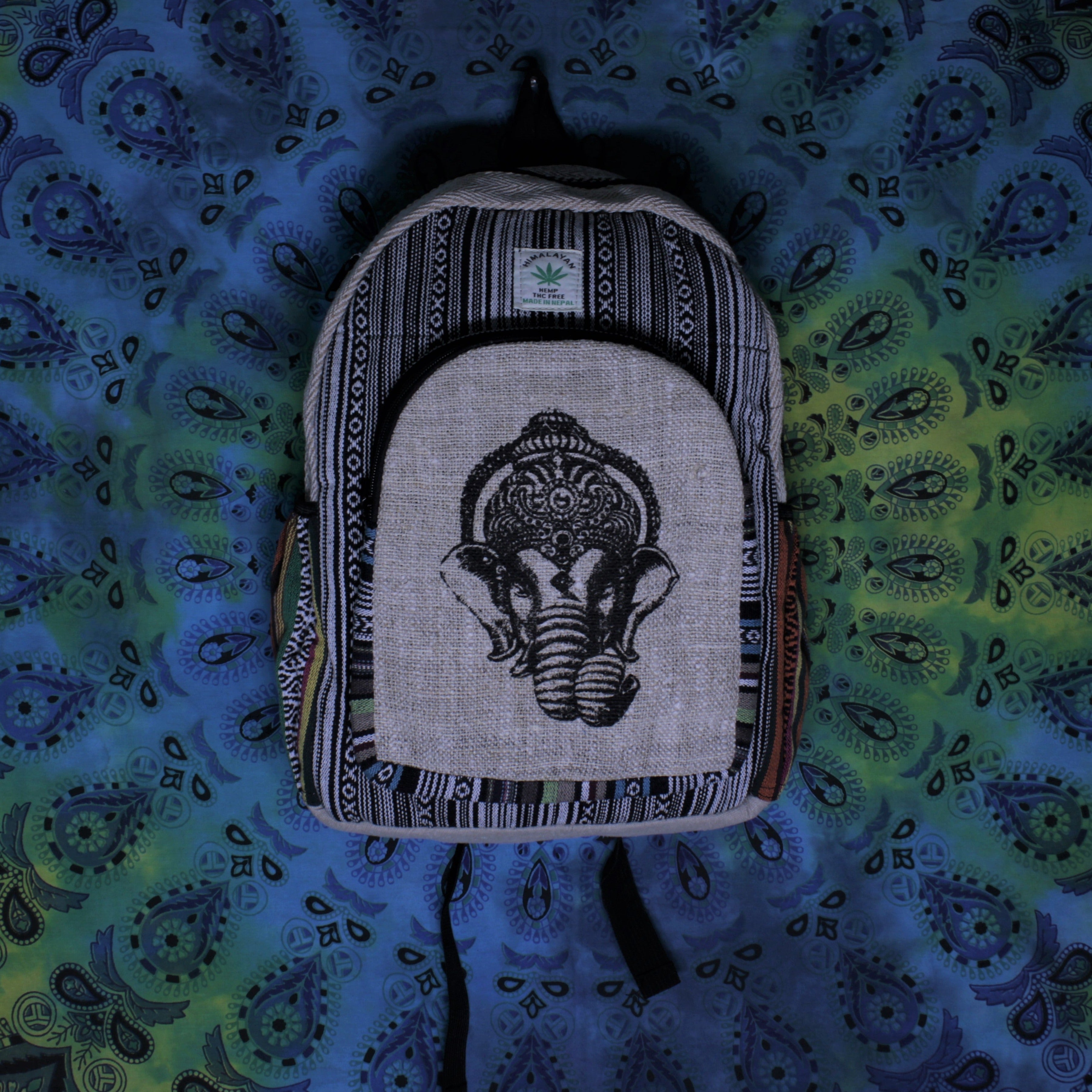 Large Pure Hemp Backpack | Ganesh print