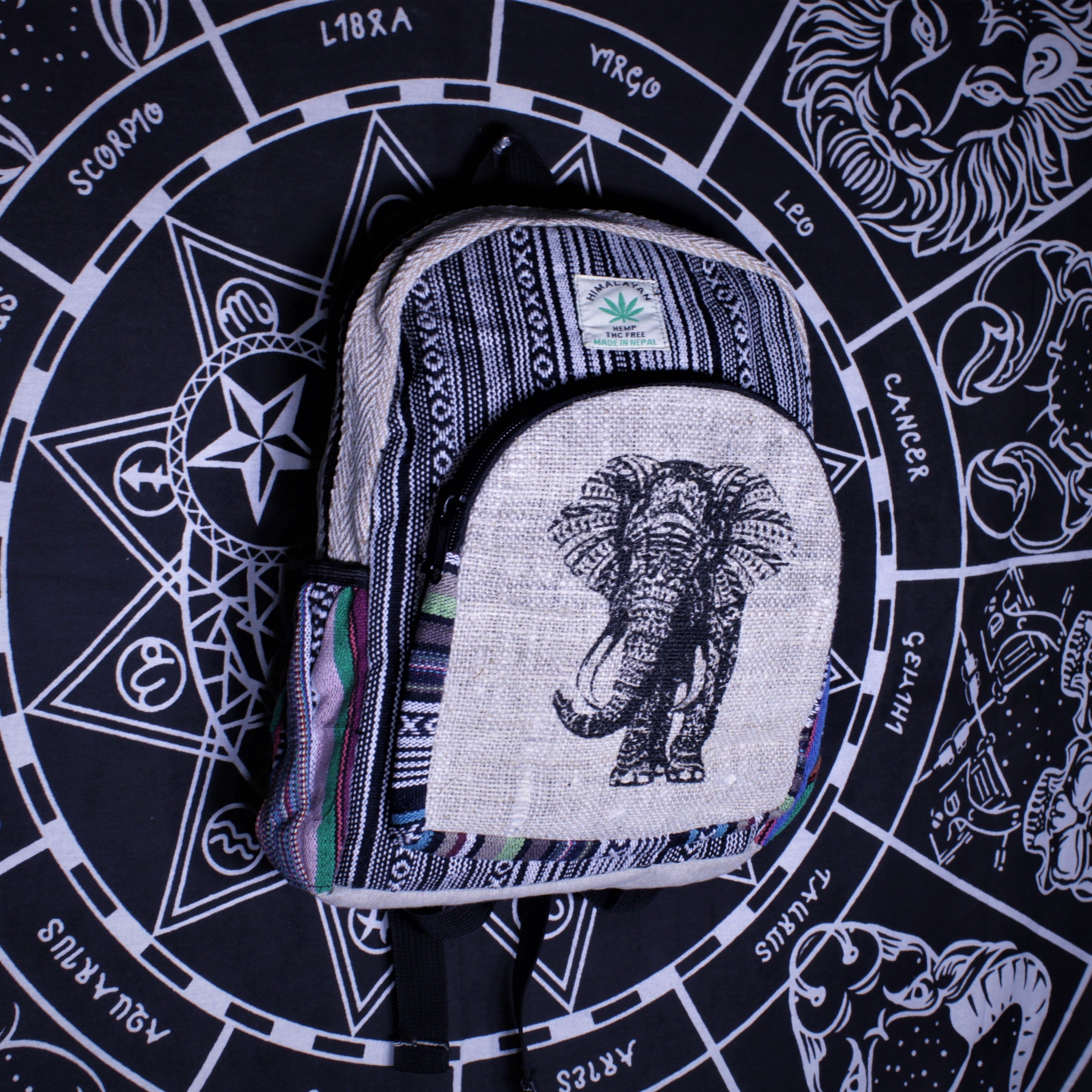 Small Hemp Backpack | Elephant Print