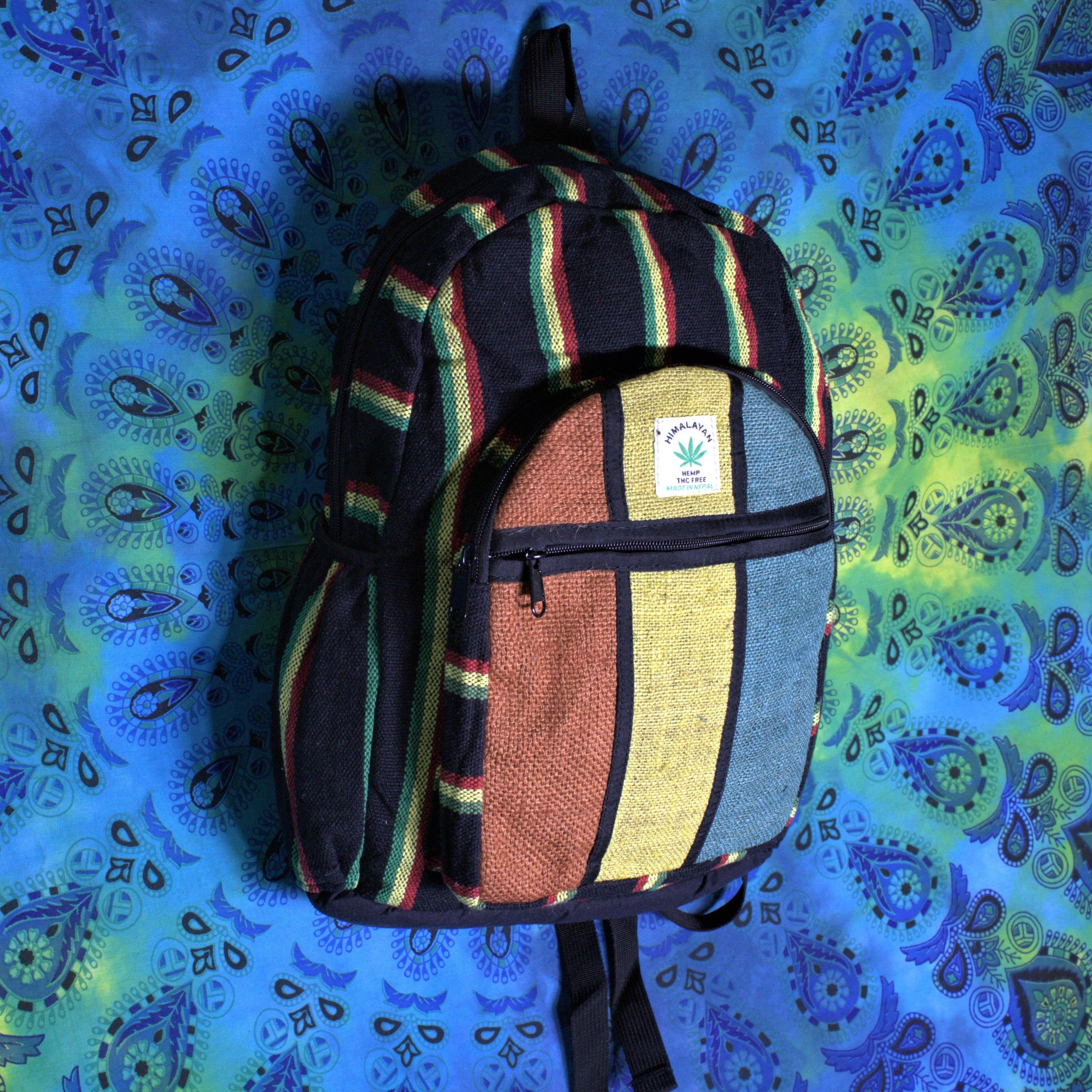 Large Hemp Backpack | Rasta Patchwork