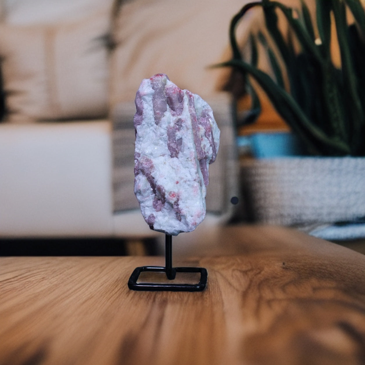 Raw Pink Tourmaline with Metal Stand