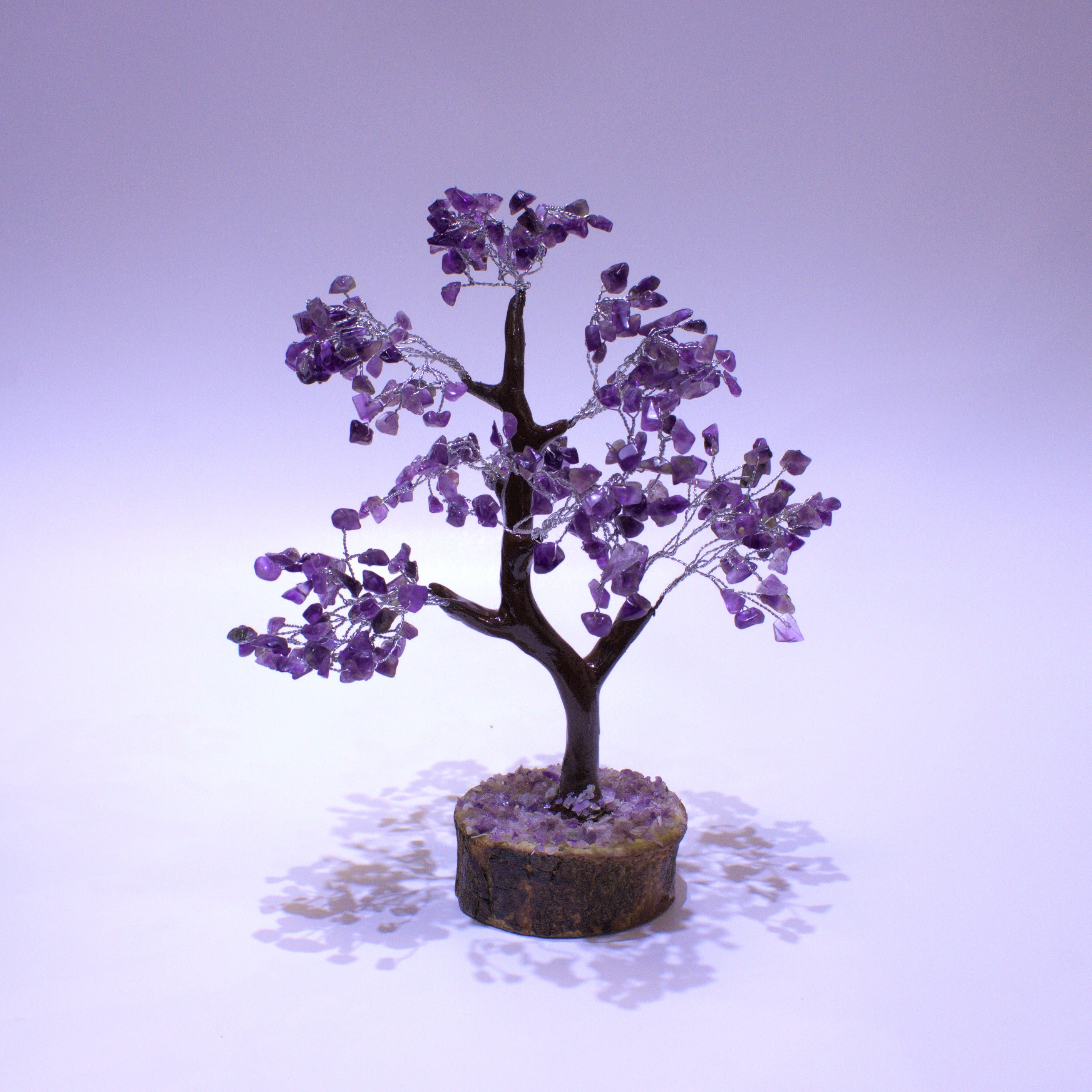 Tree of Life Natural Gemstone Amethyst on Wood Base