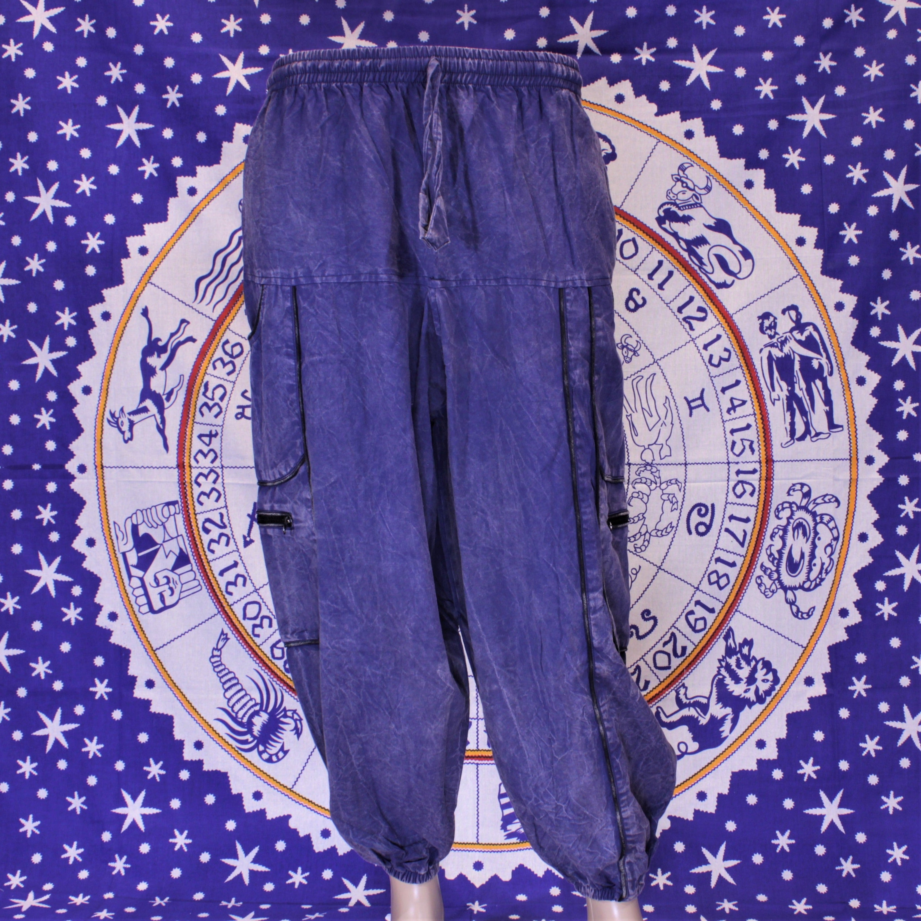 Denim Heavy Wash Cotton Piping Trouser - Blue