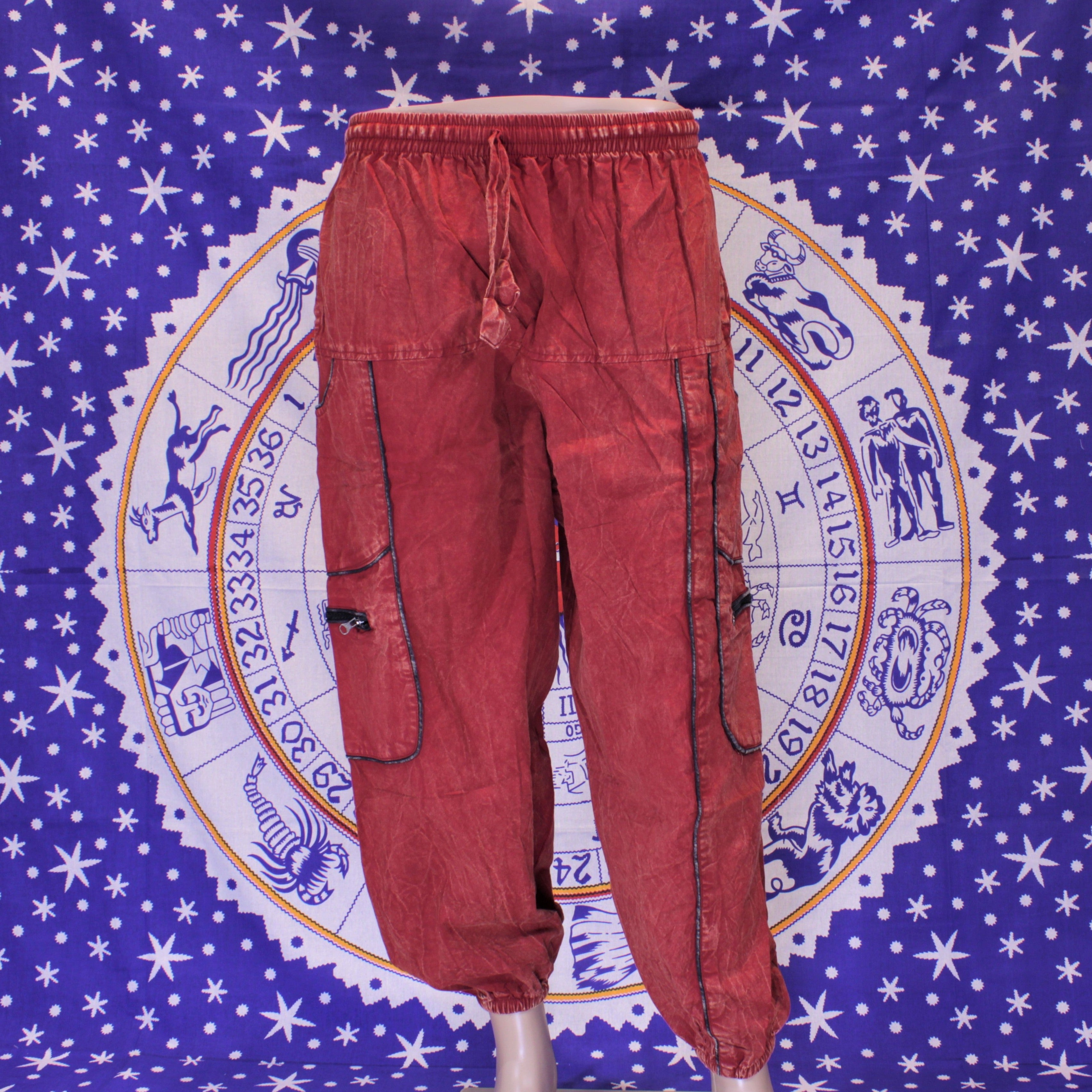 Denim Heavy Wash Cotton Piping Trouser - Red