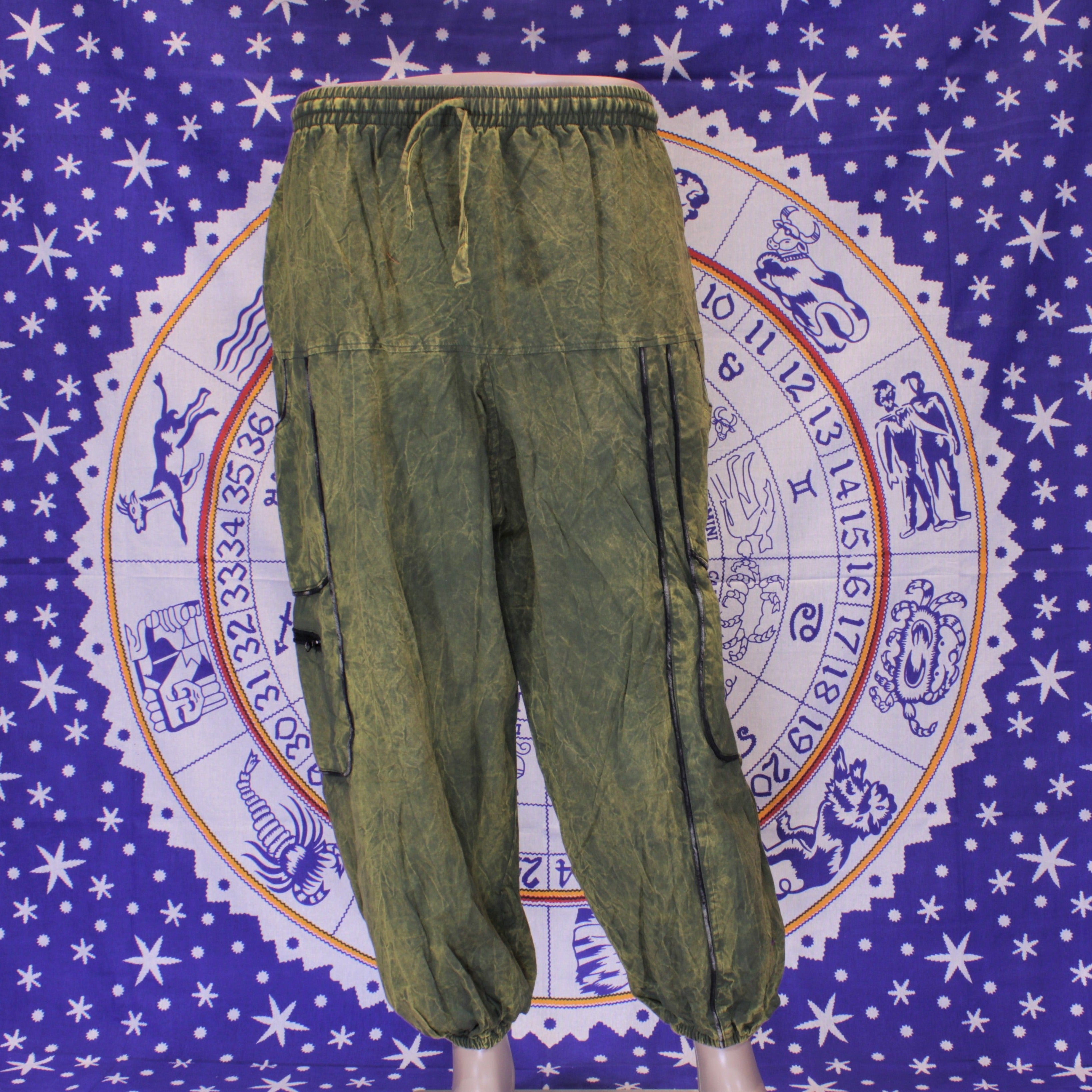 Denim Heavy Wash Cotton Piping Trouser - Green