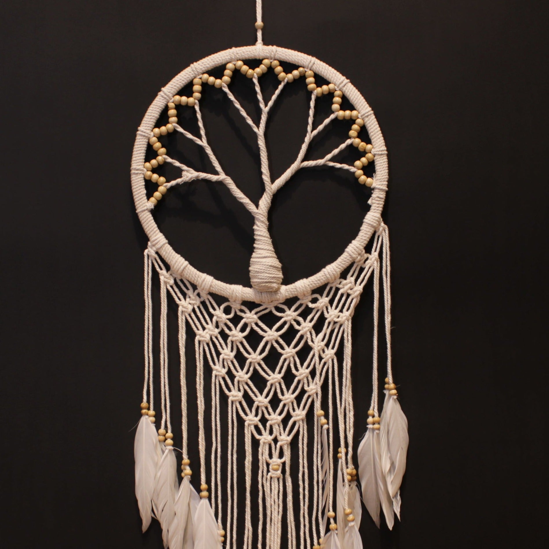 Tree of Life White Dream Catcher with Feathers Large