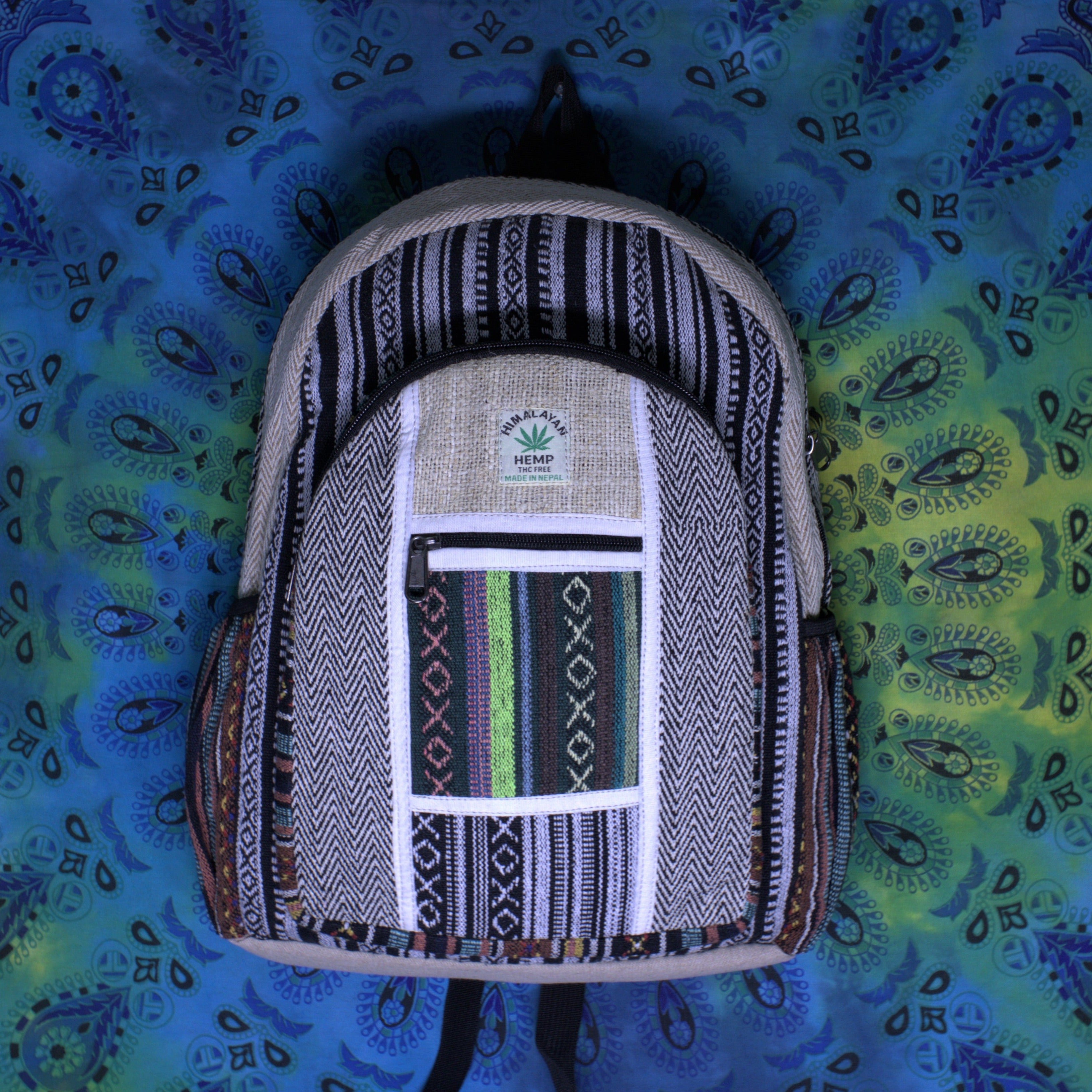 Large Hemp Backpack | Half Zip Center Patchwork