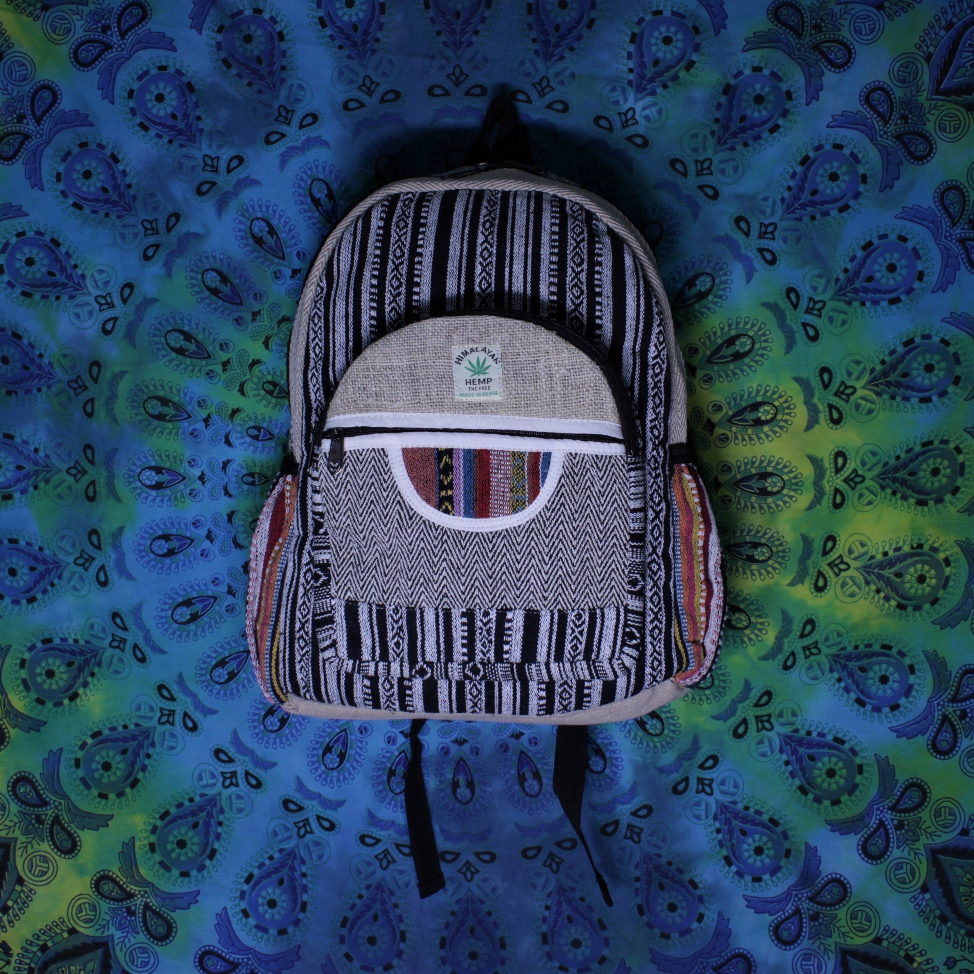 Large Hemp Backpack | Round Pocket Semi Circle Patchwork