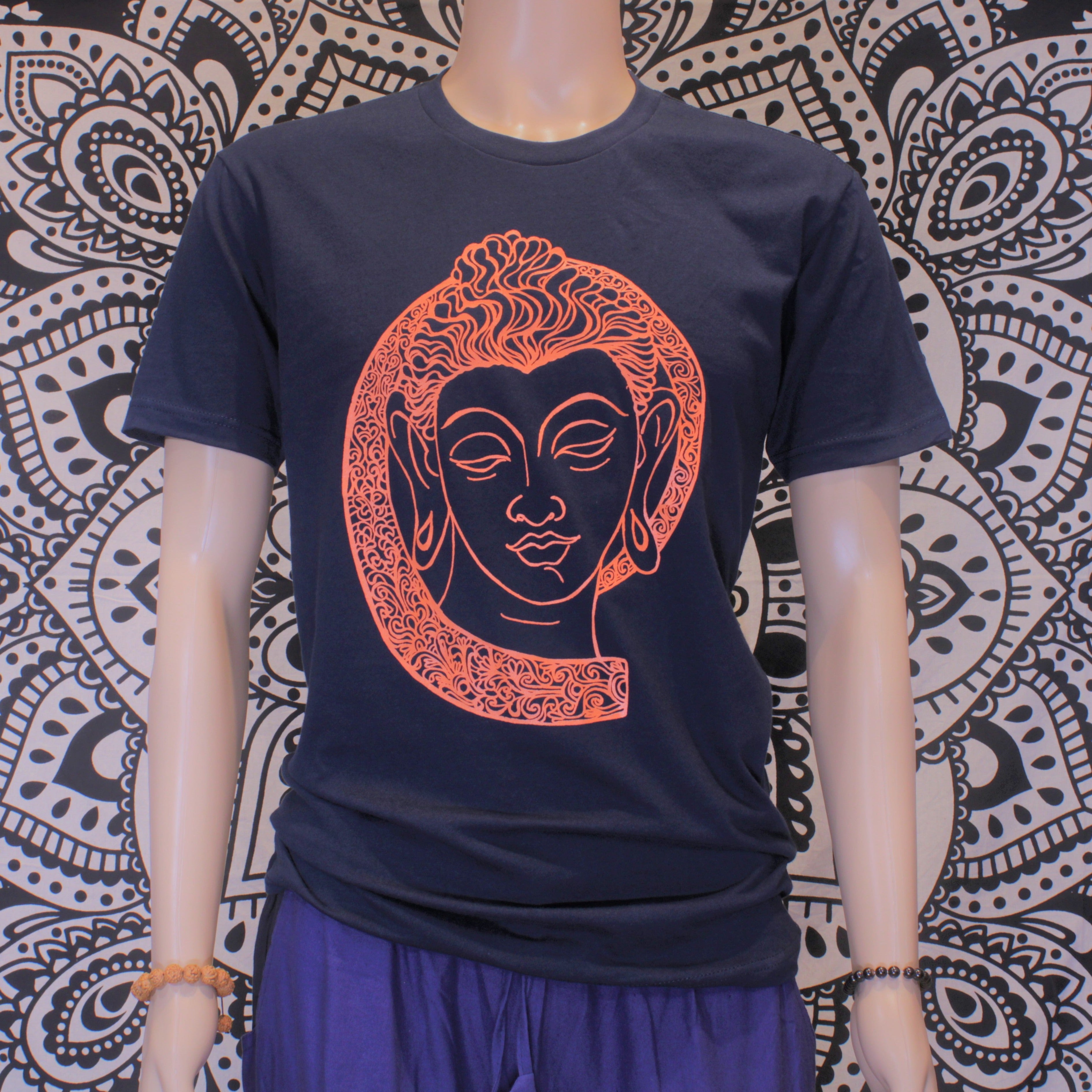 Red Buddha Graphic Short Sleeve Navy Blue T-shirt