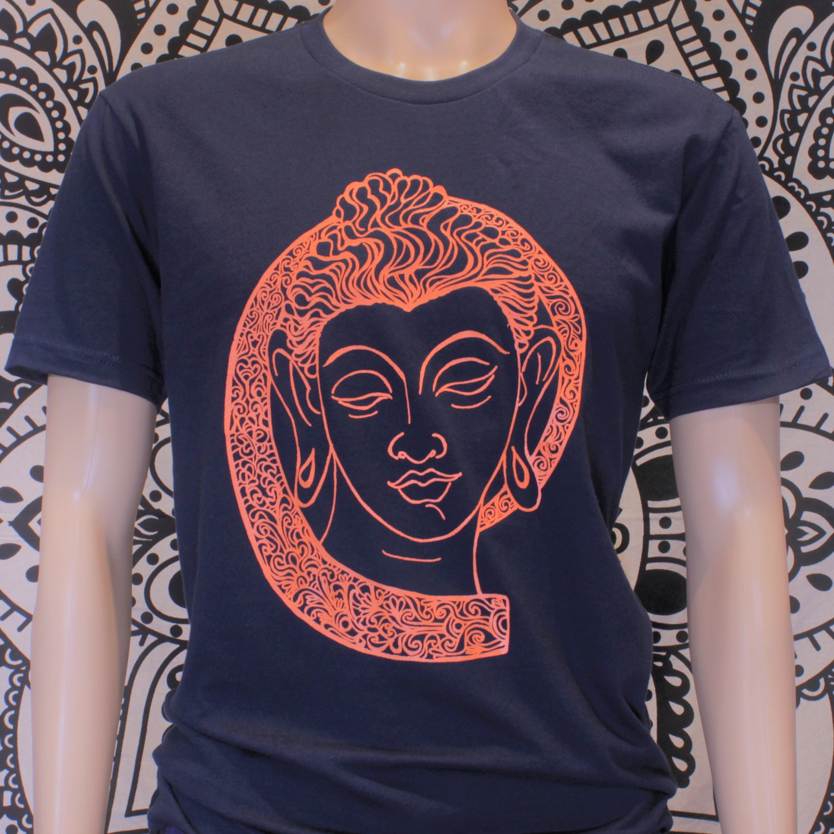 Red Buddha Graphic Short Sleeve Navy Blue T-shirt