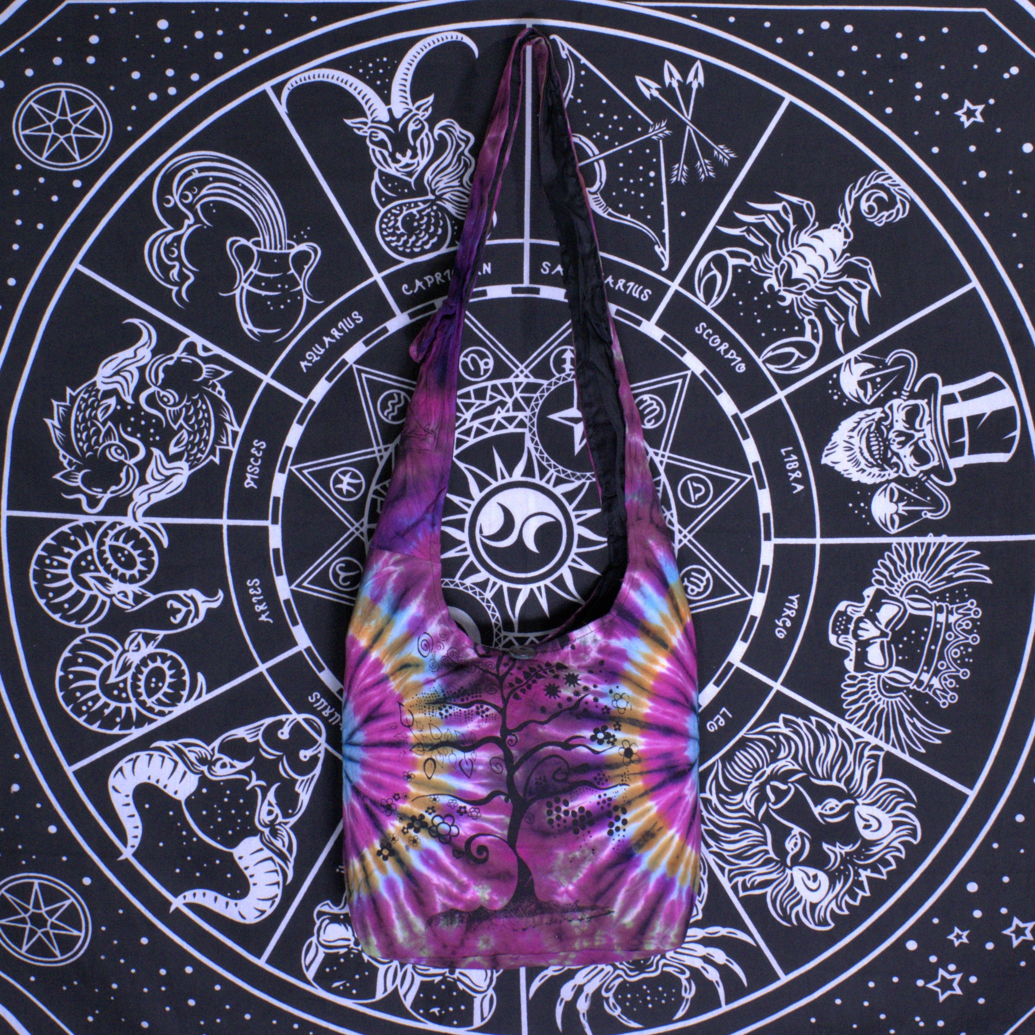 Hobo Shoulder Tie-Dye Bag | Purple Tree Of Life