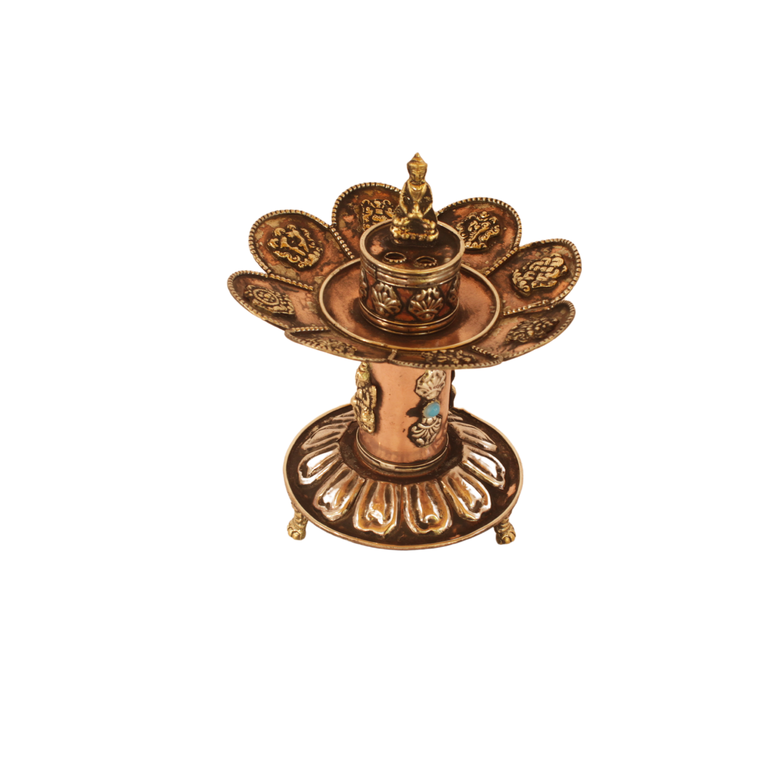 Copper Buddha Standing Three Leg Incense Holder