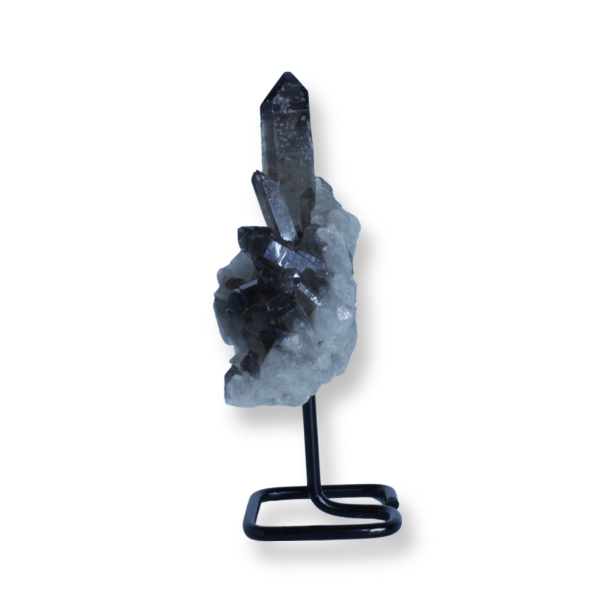 Raw Smoky Quartz with Metal Stand | Pointed Quartz