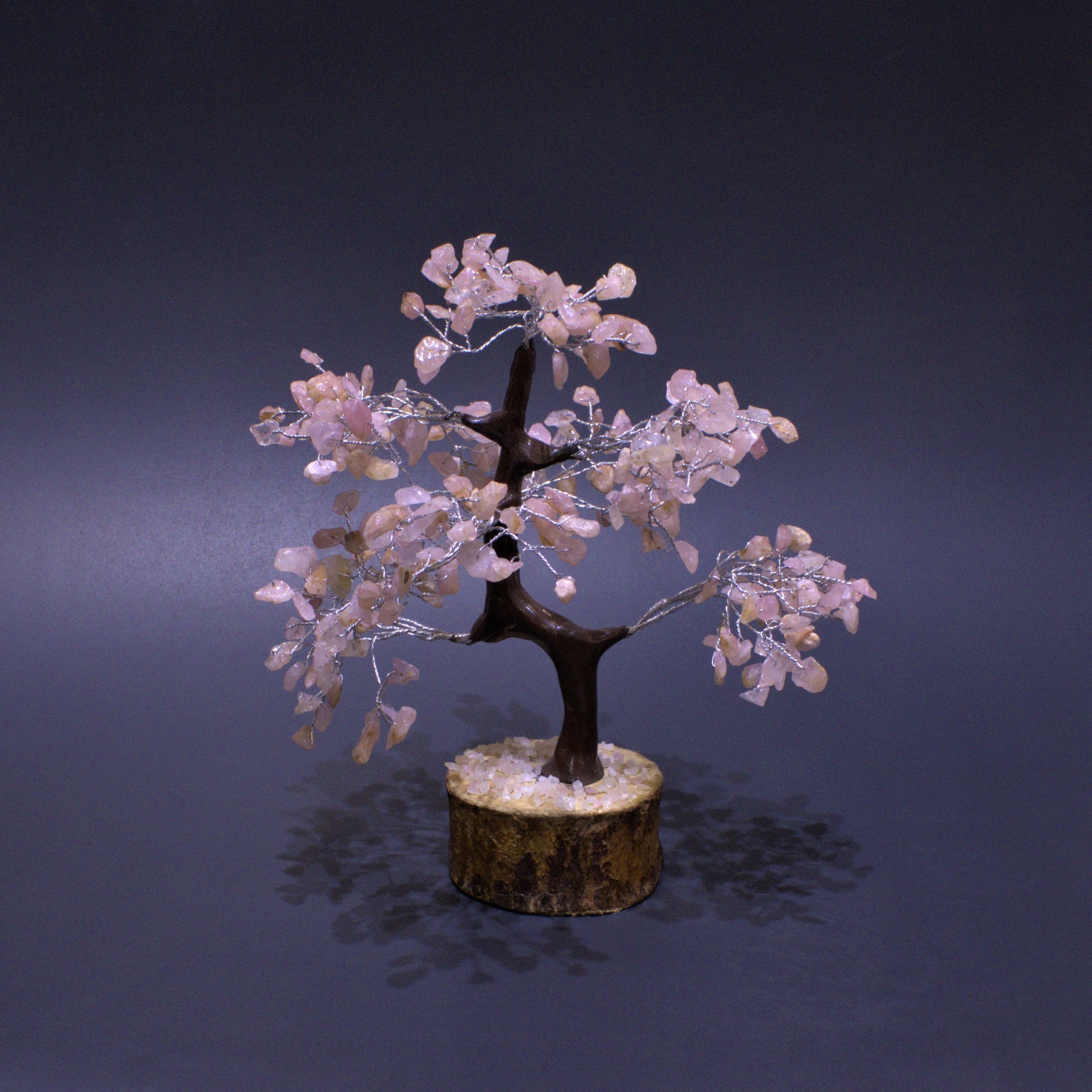 Tree of Life Natural Gemstone Rose Quartz on Wood Base