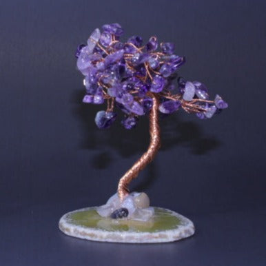 Tree of Life Natural Gemstone Amethyst on Agate Base