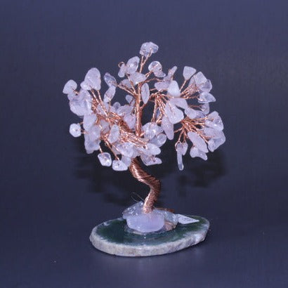 Tree of Life Natural Gemstone Rose Quartz on Agate Base