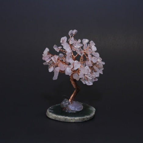 Tree of Life Natural Gemstone Rose Quartz on Agate Base - KalaVibes